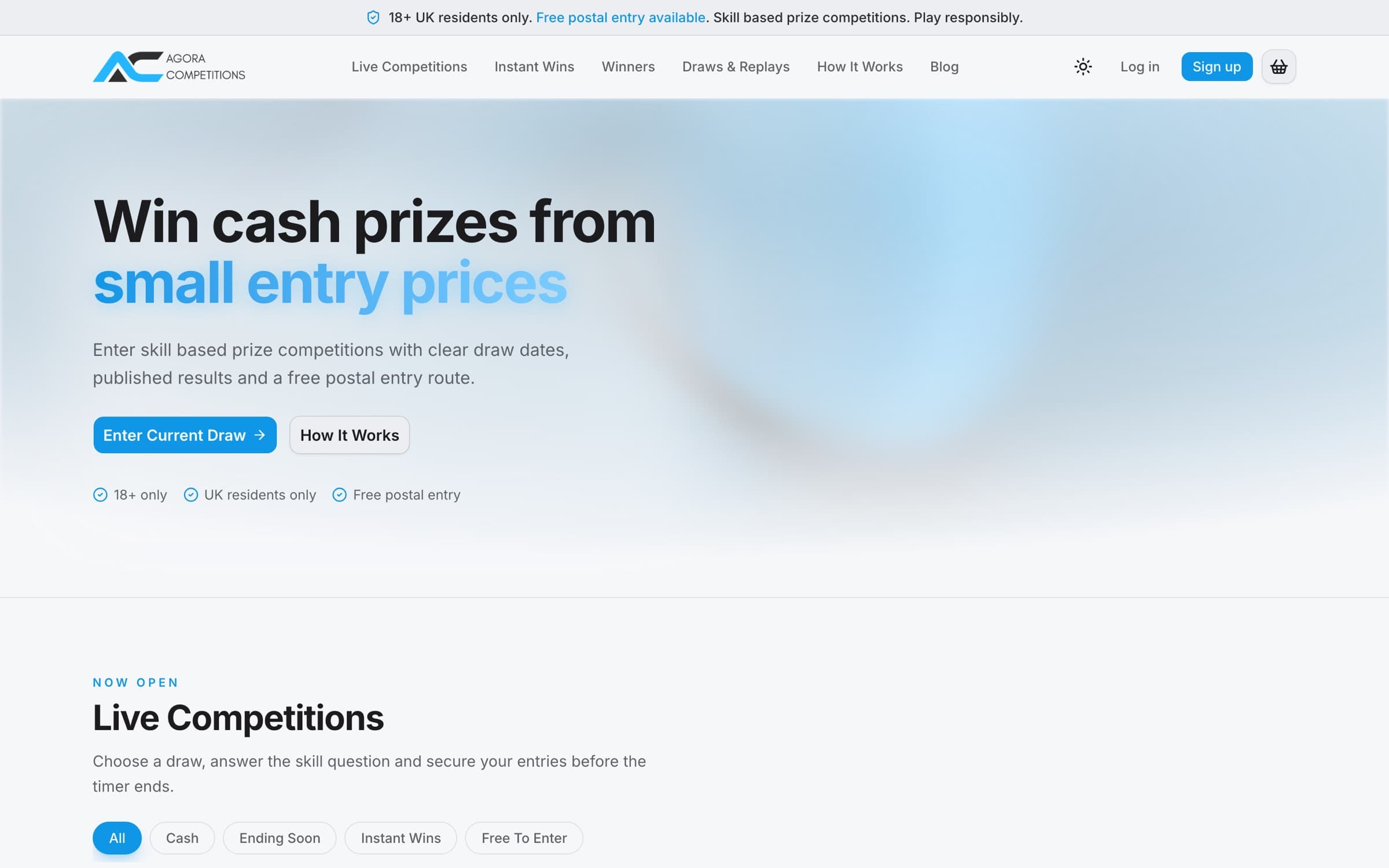 The Agora Competitions home page in a desktop browser